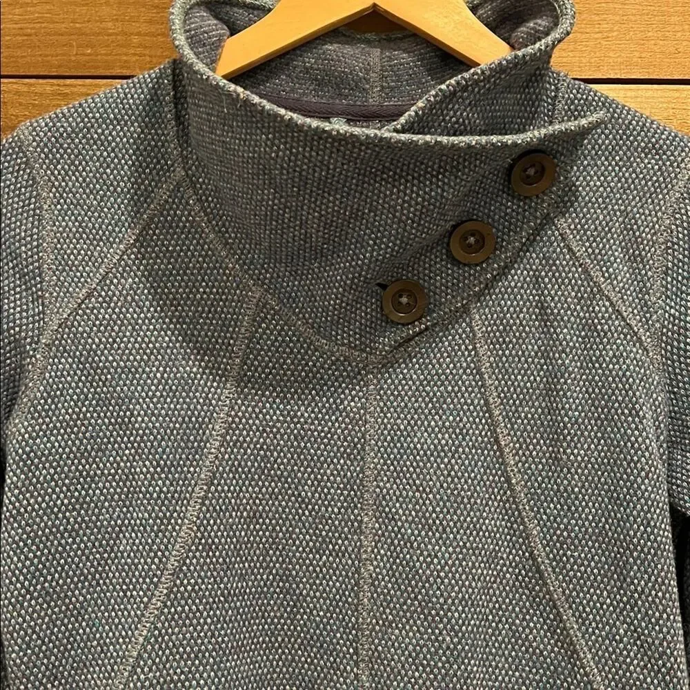 Prana Women's Ebba Sweater Waffle Knit Wool Blend Cowl Neck in Blue